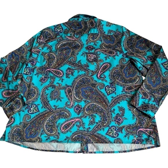 Talbots Classic Button Down Rainbow Multi Color Turquoise Paisley Print Sz 2X - Picture 13 of 16